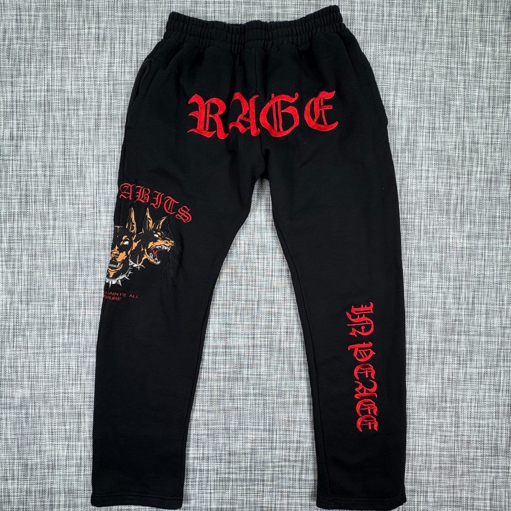 Soleboy Men's Rage Bad Habits Cerberus 3 Head Dog Jogger Sweatpants Black Large